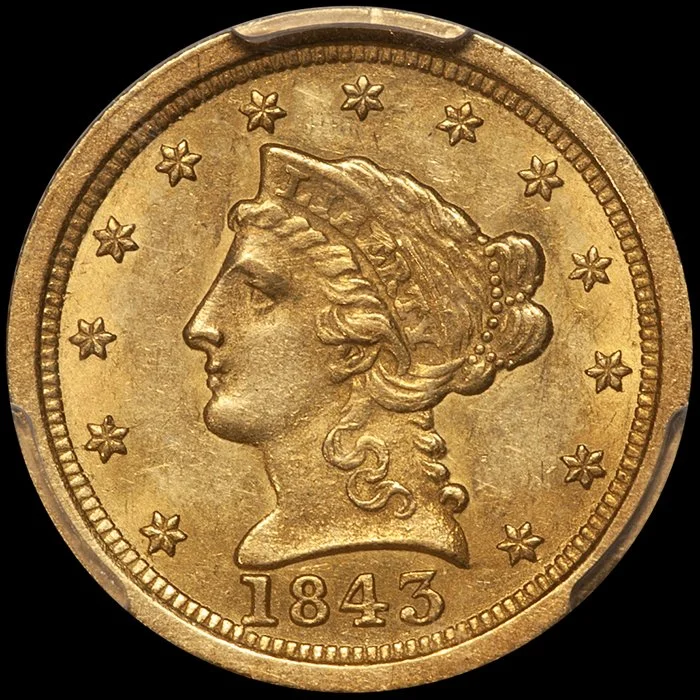 Quarter Eagle. 1843-O New Orleans $2.50 gold coin. PCGS MS61. (Copy)