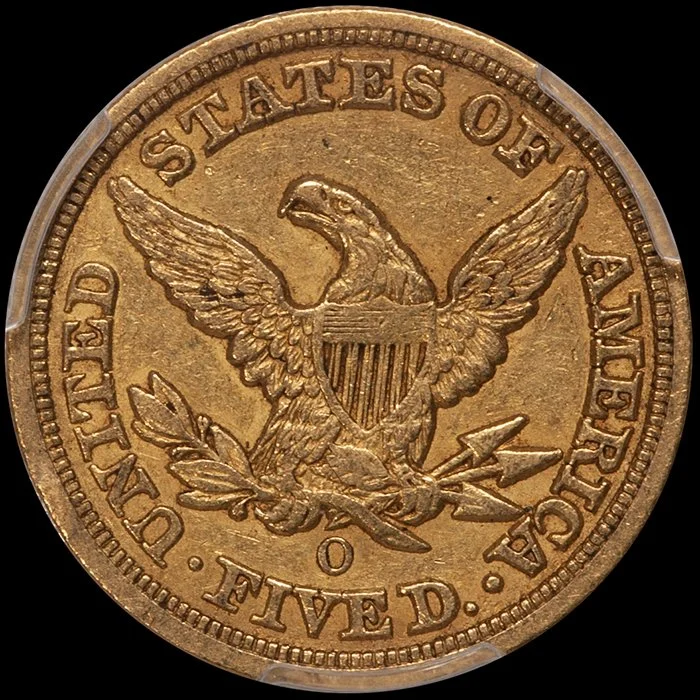 Half Eagle. 1854-O New Orleans $5 gold coin. PCGS AU53 CAC. Fairmont.