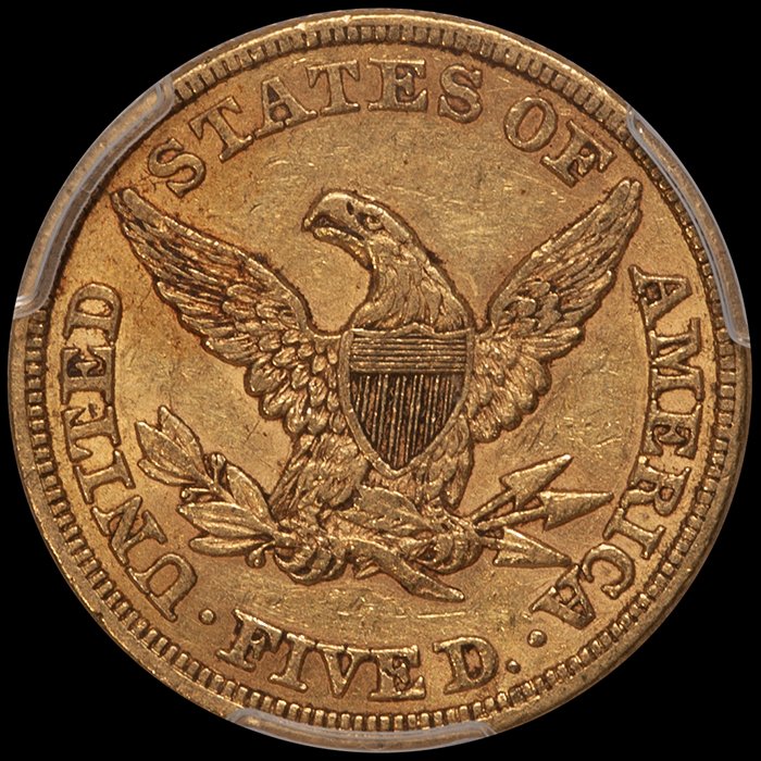 Half Eagle. 1860 $5 gold coin. PCGS AU53 CAC.