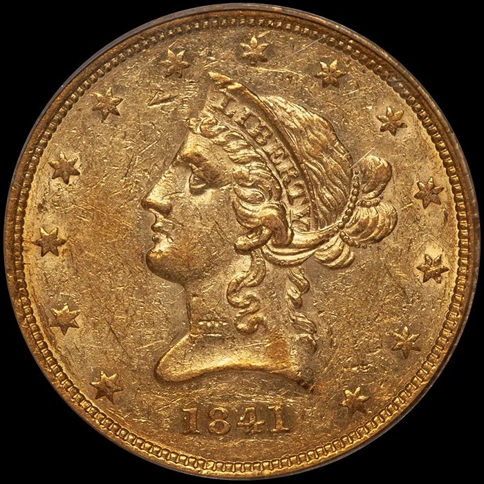Eagle. 1841 $10 gold coin. PCGS AU55.