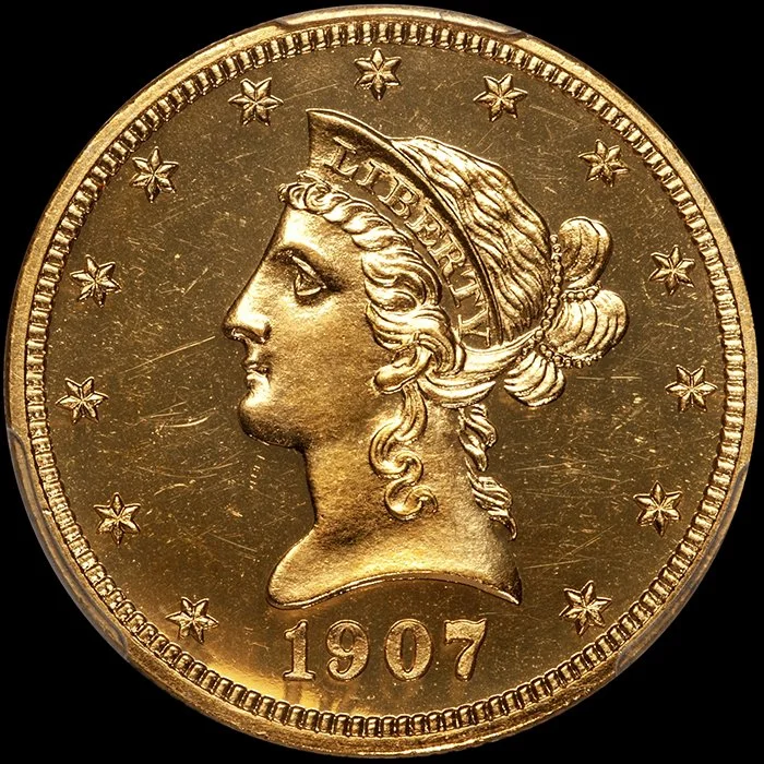 Eagle. 1907 Liberty $10 gold coin. PCGS PR64CAM CAC.