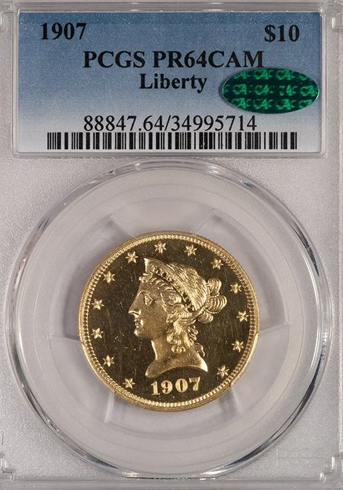 Eagle. 1907 Liberty $10 gold coin. PCGS PR64CAM CAC.