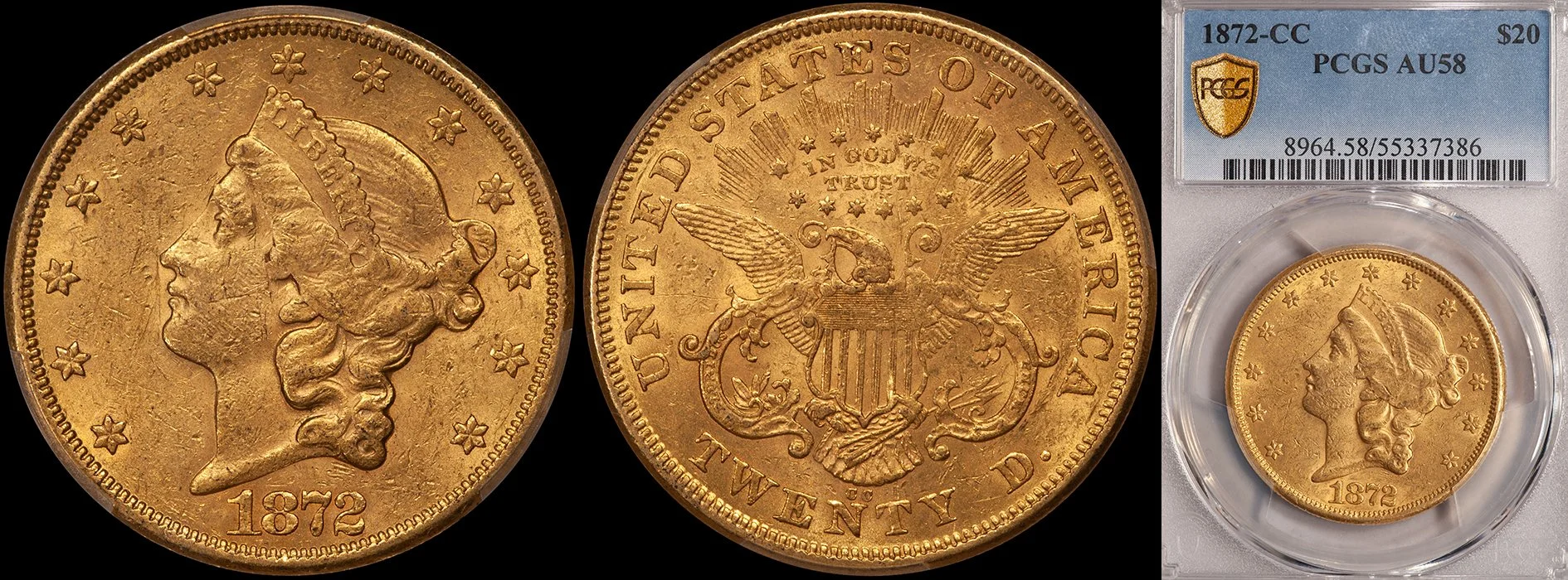 JUST ADDED - $20.00 - 1872-CC PCGS AU58
