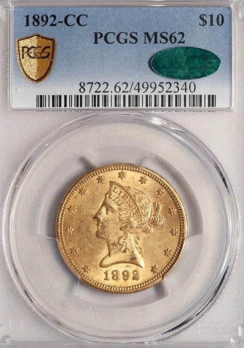 Eagle. 1892-CC Carson City $10 gold coin. PCGS MS62 CAC.