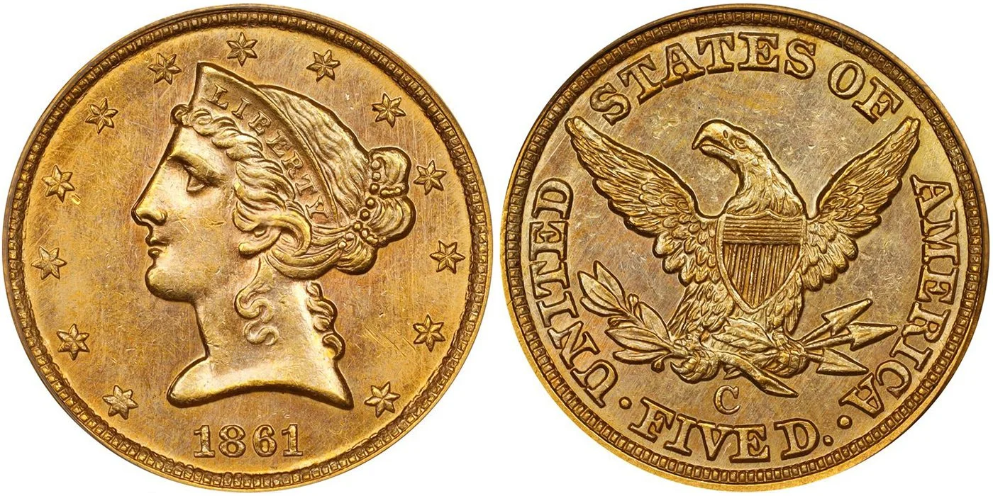 Battle of the Civil War Fives: Stack's Bowers Sells the Finest Known 1861-C - and a High Condition Census 1861-D