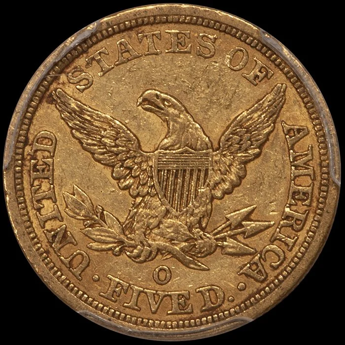 Half Eagle. 1844-O New Orleans $5 gold coin. PCGS EF45 CAC.