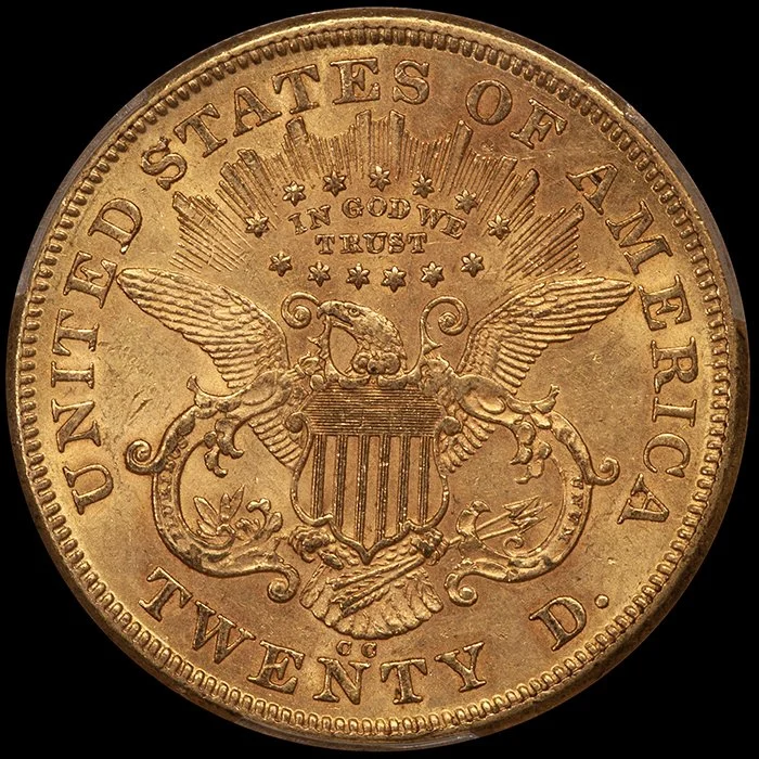 Double Eagle. 1874-CC Carson City $20 gold coin. PCGS AU58 CAC. Fairmont.