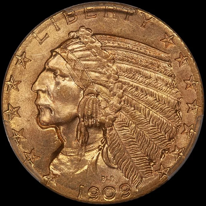 Half Eagle. 1909 $5 gold coin. PCGS MS65.