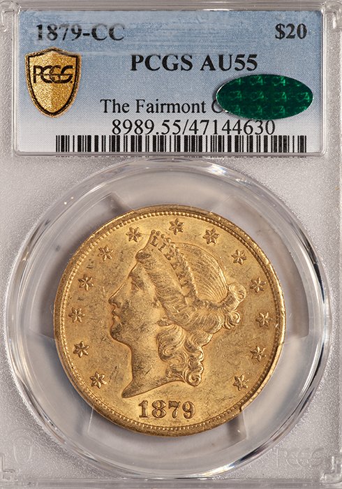 Double Eagle. 1879-CC Carson City $20 gold coin. PCGS AU55 CAC. Fairmont.