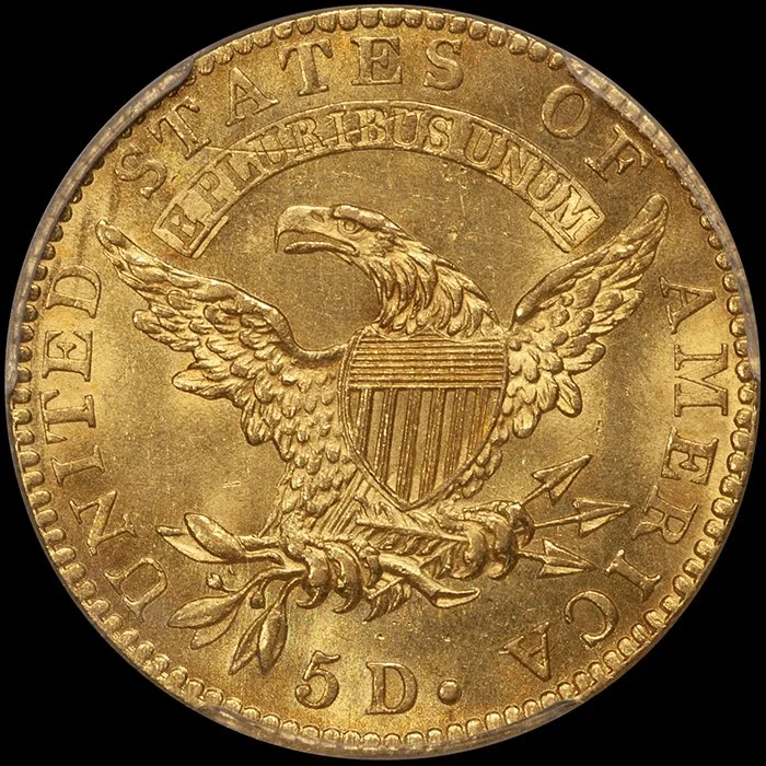 Half Eagle. 1836 $5.00 gold coin. PCGS MS63+ CAC.