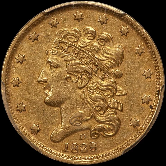 Half Eagle. 1838-D Dahlonega $5 gold coin. PCGS AU50 CAC.