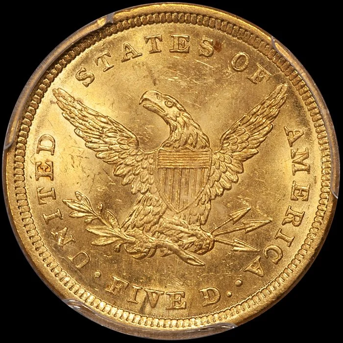 Half Eagle. 1839 $5 gold coin. PCGS MS64.