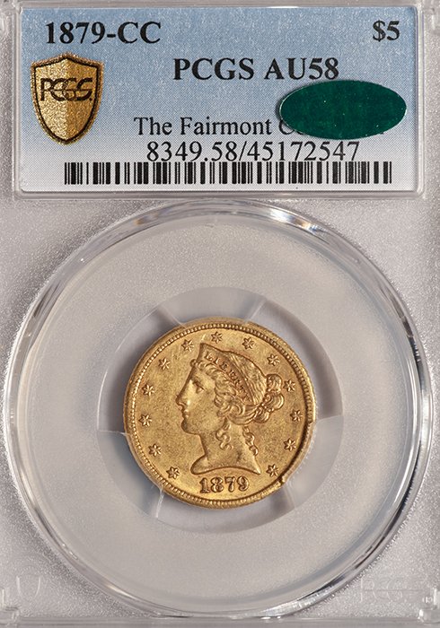 Half Eagle. 1879-CC Dahlonega $5 gold coin. PCGS AU58 CAC. Fairmont.