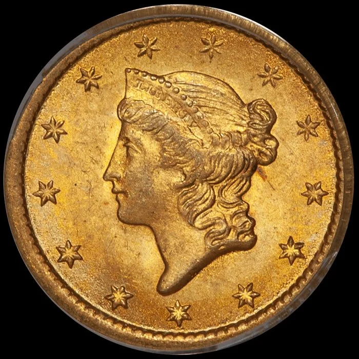 Gold Dollar. 1851-O New Orleans $1 gold coin. PCGS MS65 CAC.