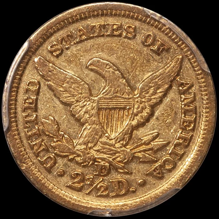 Quarter Eagle. 1848-D Dahlonega $2.50 gold coin. PCGS AU50 CAC.