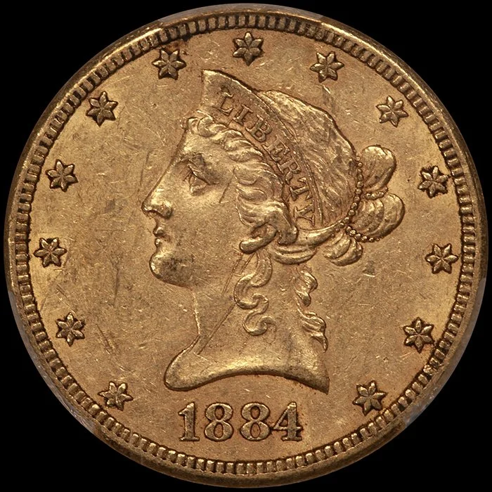 Eagle. 1884-CC Carson City $10 gold coin. PCGS AU55 CAC.