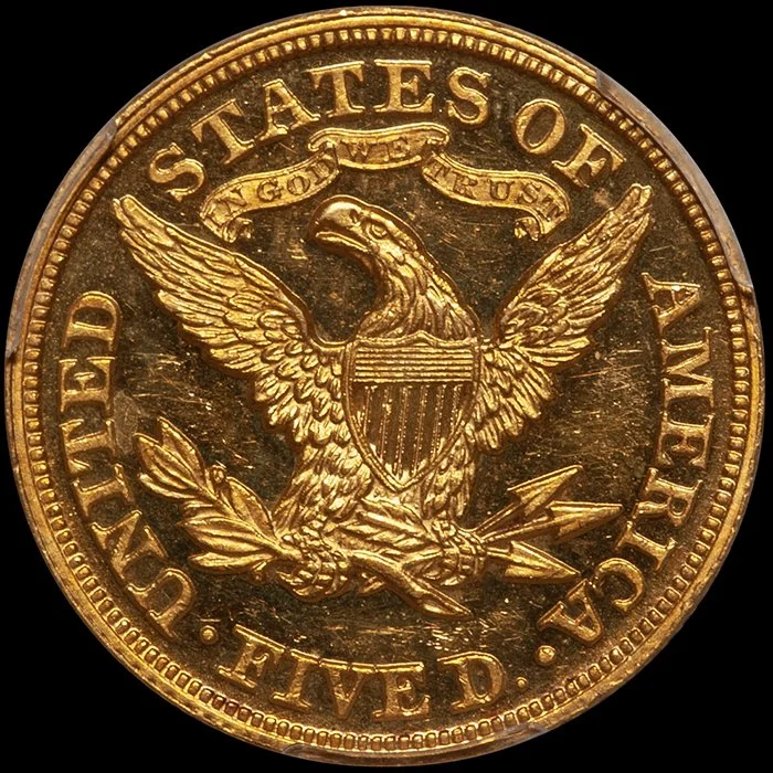 Half Eagle. 1869 Proof $5.00 gold coin. PCGS PR62CAM.
