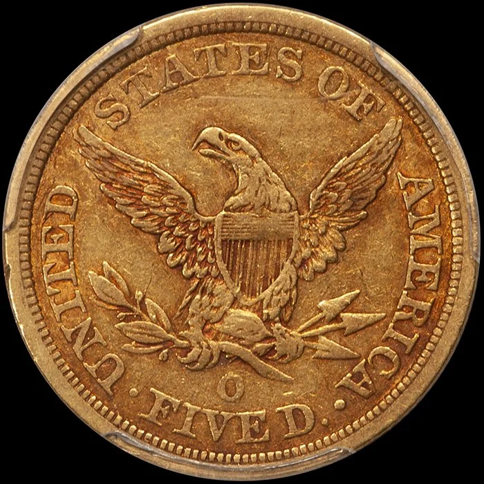 Half Eagle. 1845-O New Orleans $5 gold coin. PCGS EF45 CAC.