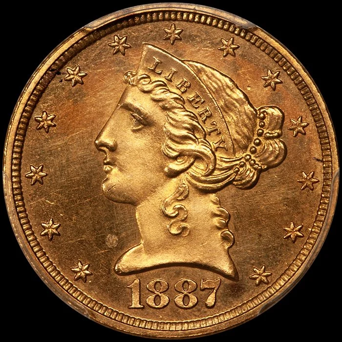 Half Eagle. 1887 $5 gold coin. PCGS PR64+. CAC.