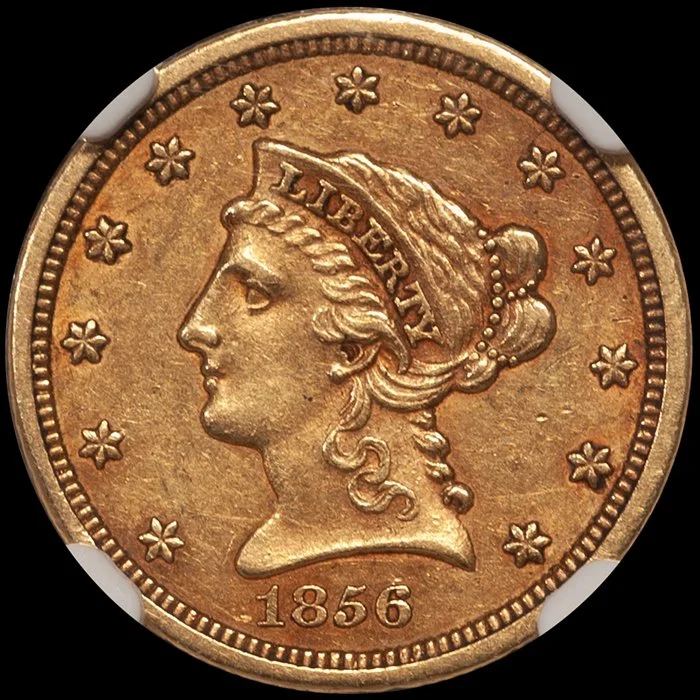 Quarter Eagle. 1856-S San Francisco $2.50 gold coin. NGC AU58 CAC.