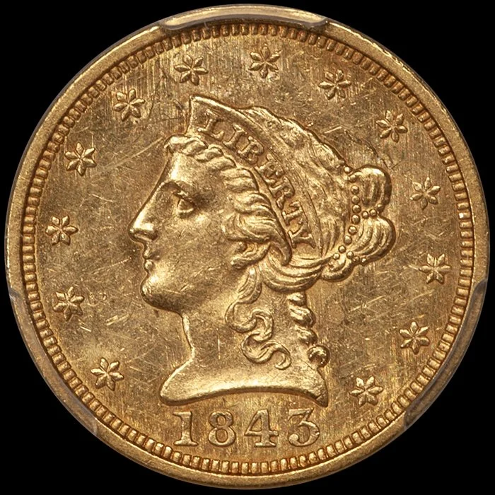 Quarter Eagle. 1843 $2.50 gold coin. PCGS MS62.