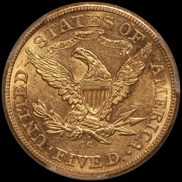 Half Eagle. 1876-CC Carson City $5.00 gold coin. PCGS AU58.