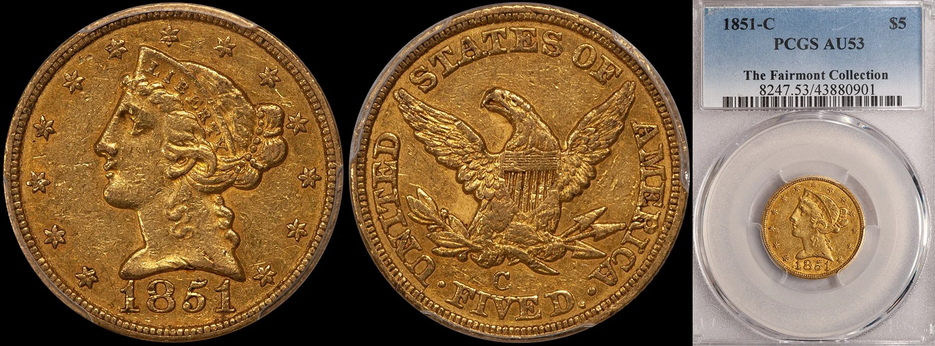 JUST ADDED - $5.00 - 1851-C PCGS AU53