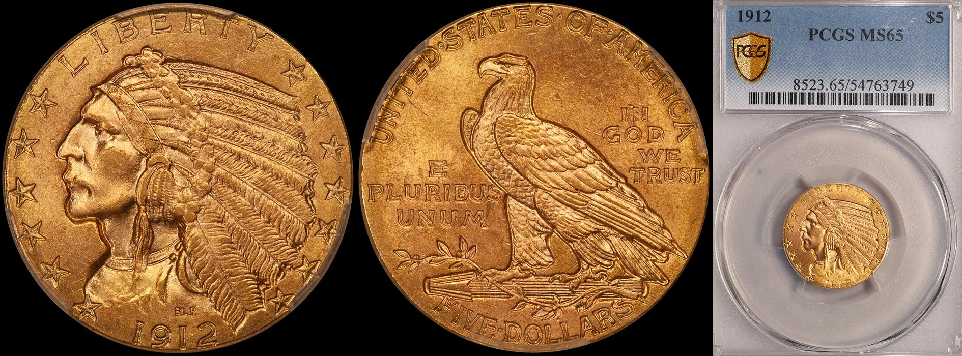 JUST ADDED - $5.00 - 1912 PCGS MS65