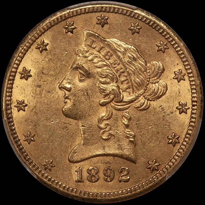 Half Eagle. 1892-CC Carson City $5 gold coin. PCGS MS60 CAC.