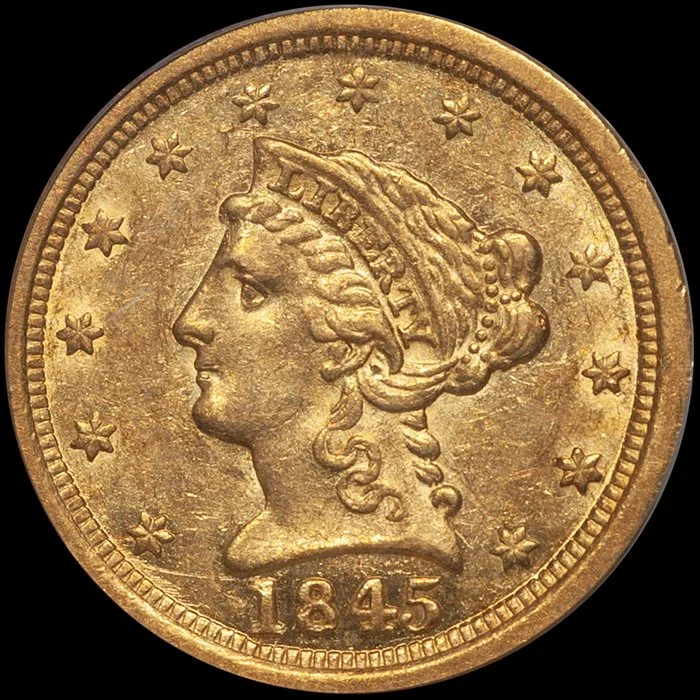 Quarter Eagle. 1845-O New Orleans $2.50 gold coin. PCGS AU58 CAC.