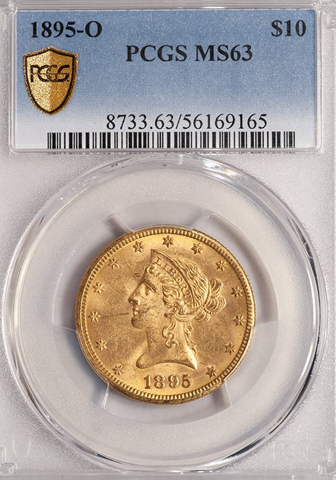 Eagle. 1895-O New Orleans $10 gold coin. PCGS MS63.