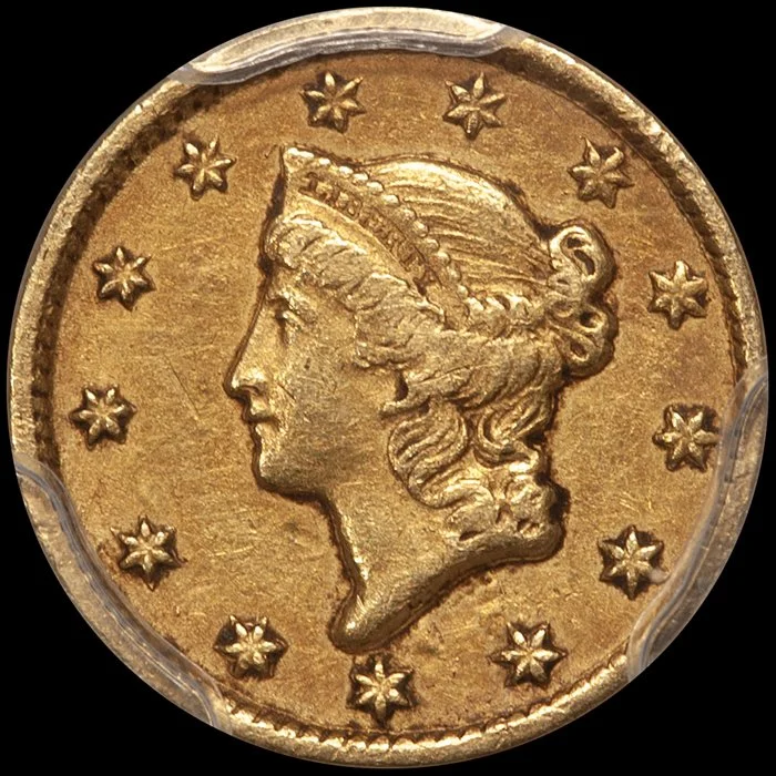Gold Dollar. 1851-C Charlotte $1 gold coin. PCGS EF45 CAC.