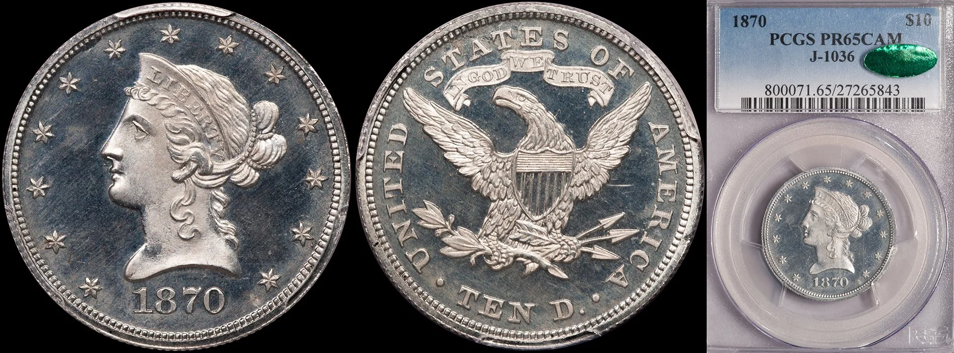JUST ADDED - $10.00 - 1870 Pattern, J-1036, PCGS PR65CAM