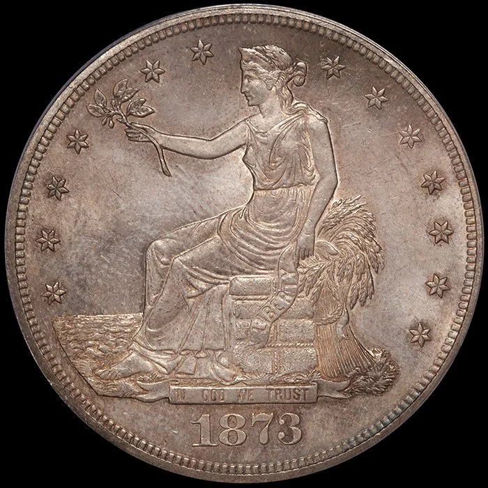 Trade Dollar. 1873 $1 silver coin. PCGS MS66 CAC. OGH.