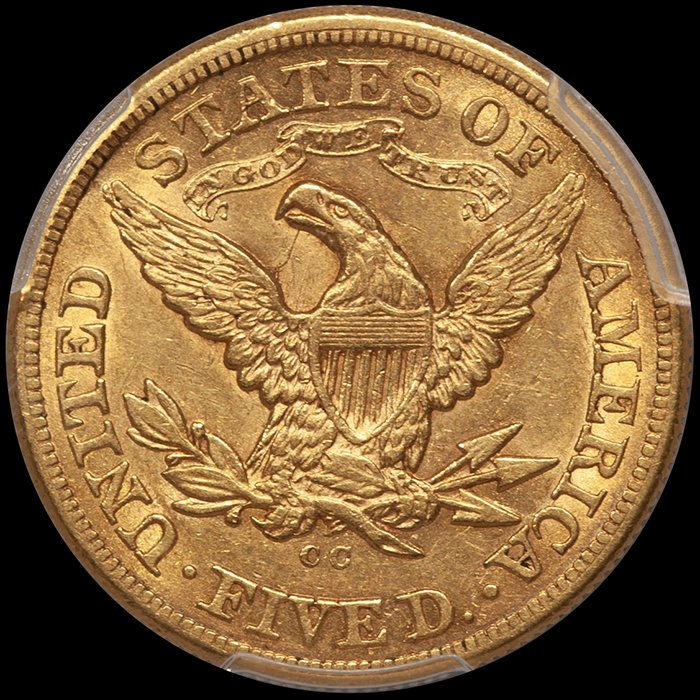 Half Eagle. 1874-CC Carson City $5 gold coin. PCGS AU50+ CAC