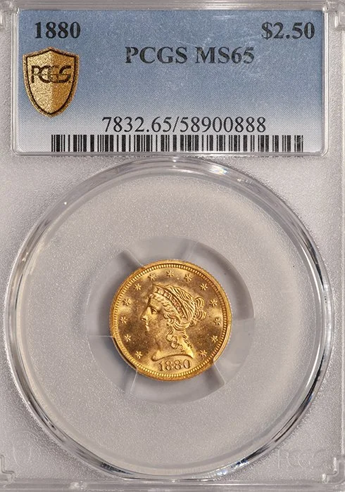 Quarter Eagle. 1880 $2.50 gold coin. PCGS MS65.