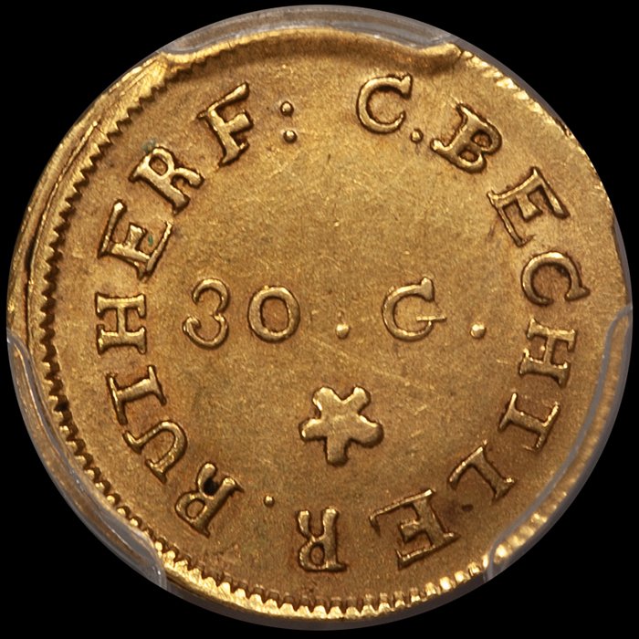 Gold Dollars. (1831-34) C. Bechtler $1 gold coin. PCGS AU58. 30 G., Reeded Edge.