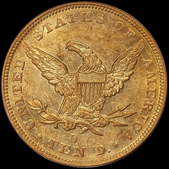 Eagle. 1849-O New Orleans $10 gold coin. PCGS AU58.