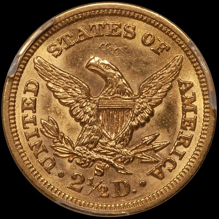 Quarter Eagle. 1860-S San Francisco $2.50 gold coin. PCGS MS61.