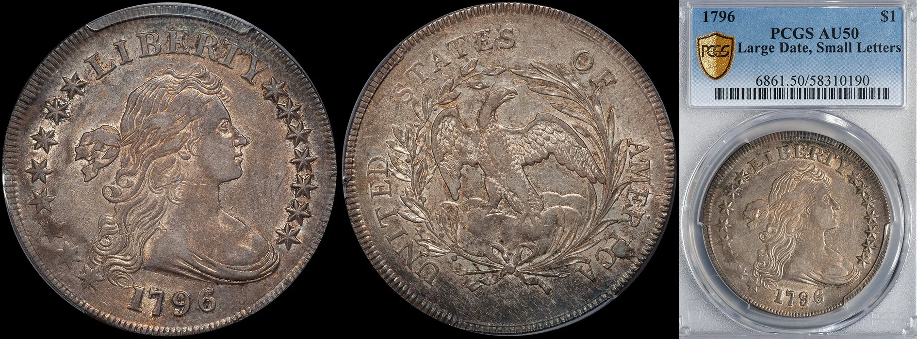 1796_s1_p50_lgdt_smlet.jpg1796 early Silver $1. PCGS AU50. Large Date, Small Letters.