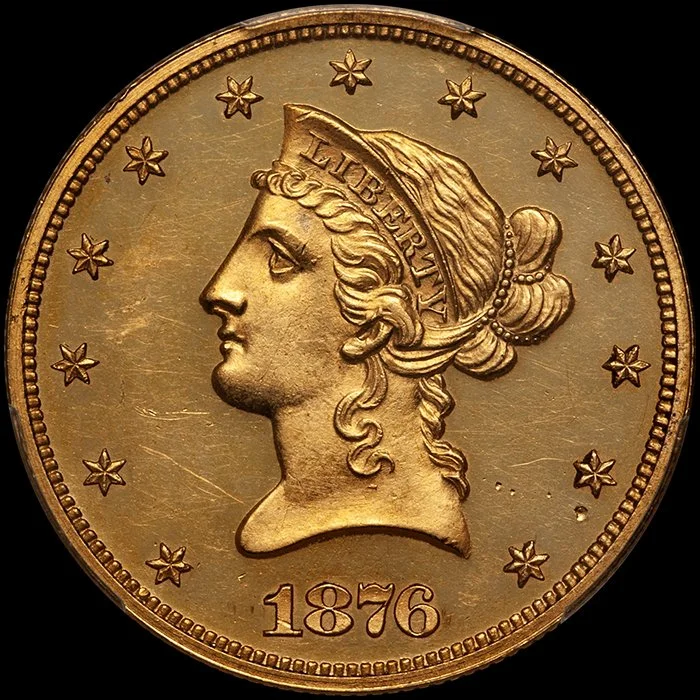 Eagle. 1876 Proof $10.00 gold coin. PCGS PR62CAM.