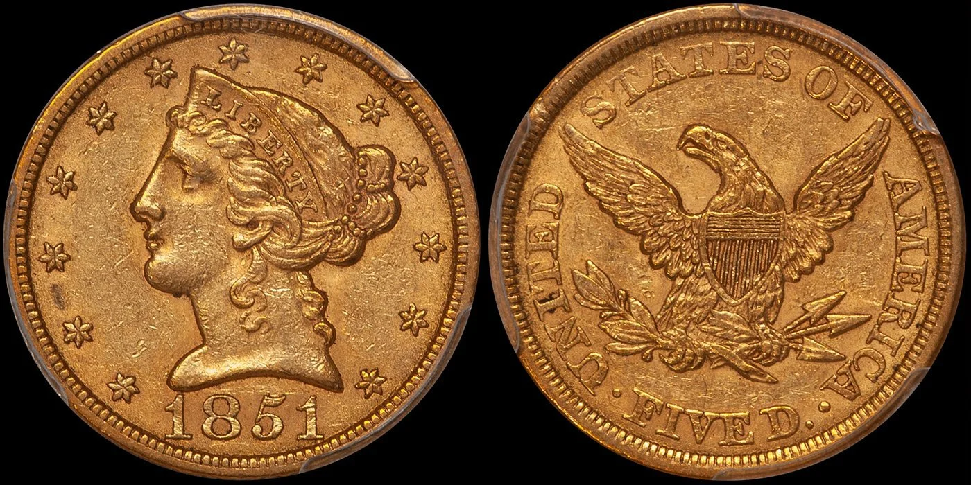 1851 $5.00 PCGS AU58 CAC