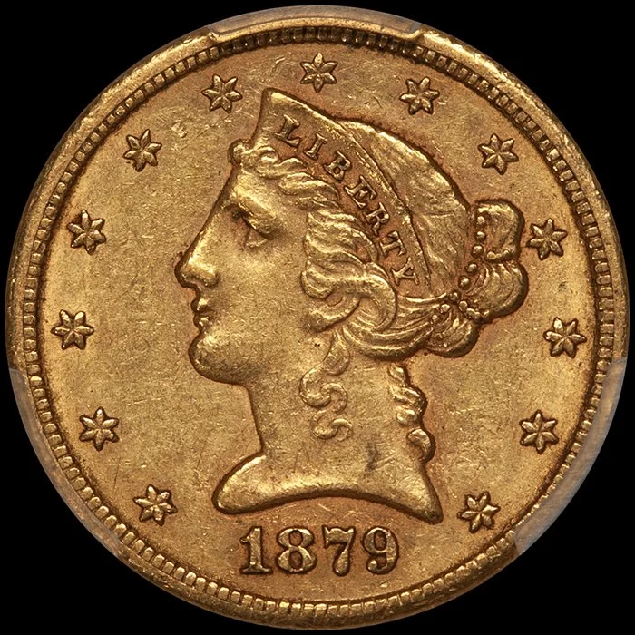 Half Eagle. 1879-CC Dahlonega $5 gold coin. PCGS AU58 CAC. Fairmont.