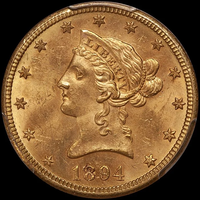 Eagle. 1894-O New Orleans $10 gold coin. PCGS MS63.