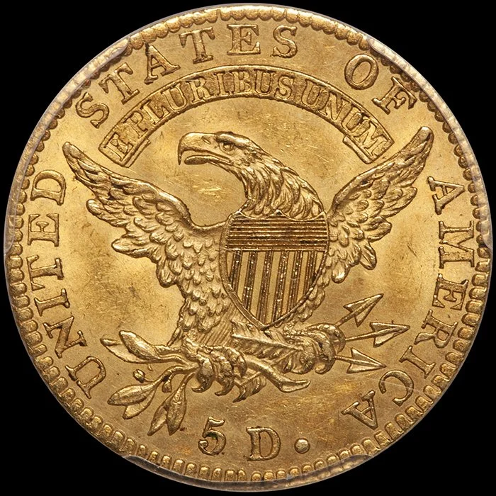 Half Eagle. 1820 5 gold coin. Curl Base 2, Lg. Letters. PCGS MS63