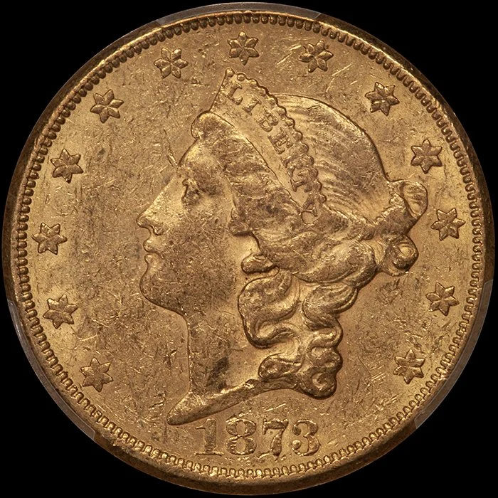 Double Eagle. 1873-CC Carson City $20 gold coin. PCGS AU55 CAC. Fairmont.