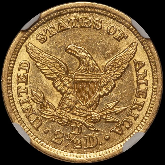 Quarter Eagle. 1844-D Dahlonega $2.50 gold coin. NGC MS61.