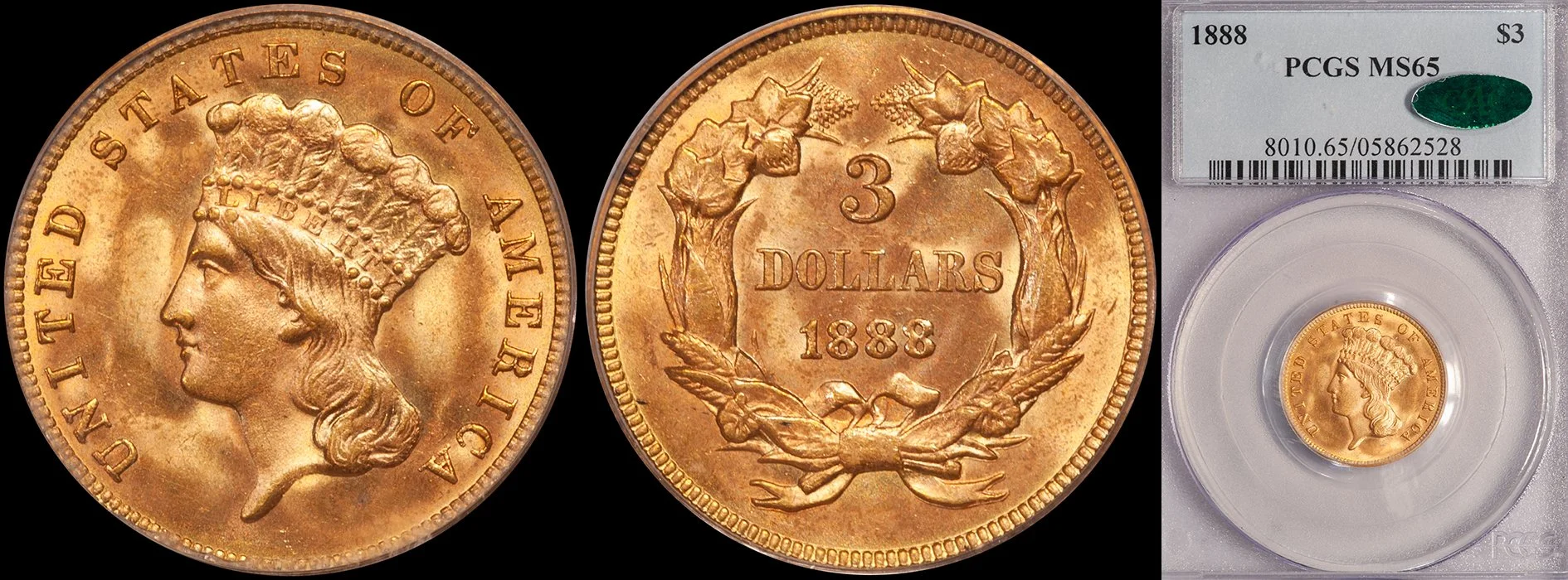 JUST ADDED - $3.00 - 1888 PCGS MS65 CAC