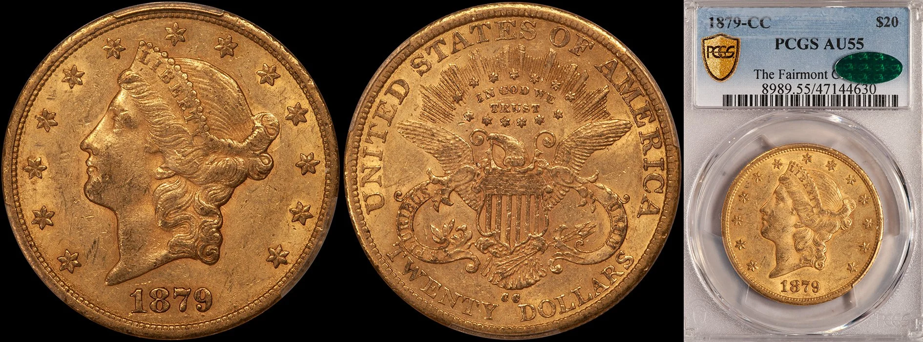 ON HOLD - $20.00 - 1879-CC PCGS AU55 CAC, Fairmont