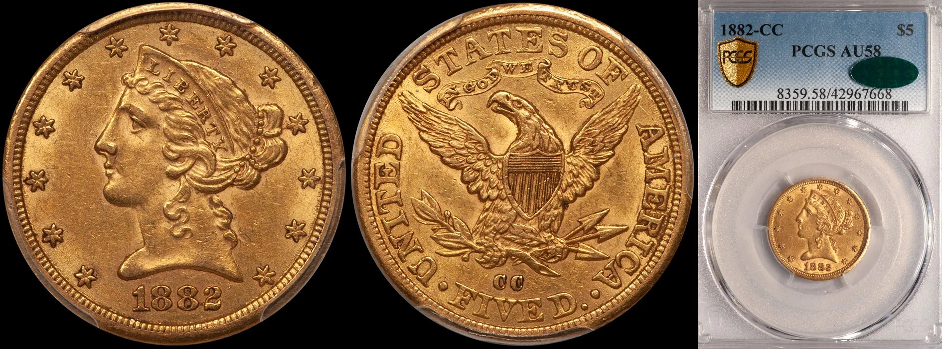 ON HOLD - $5.00 - 1882-CC PCGS AU58 CAC